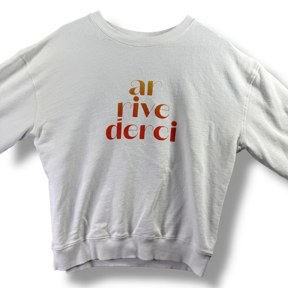 Hush Womens Small Arrivederci Graphic Cotton Sweatshirt Ivory Long Sleeve